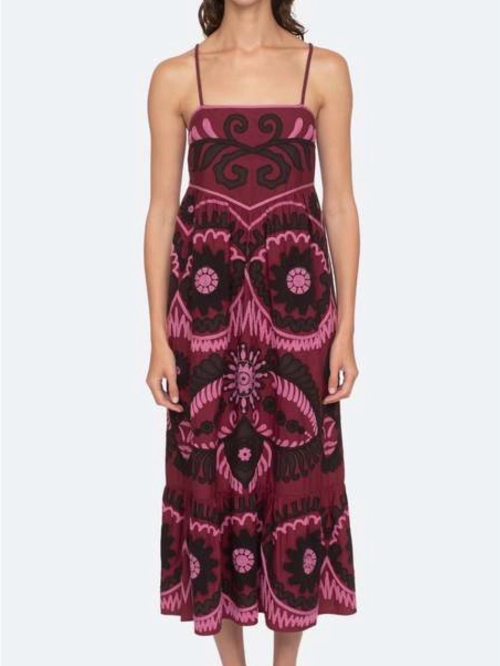 Sea New York Charlough graphic print maxi midi dress small embroidered applique
